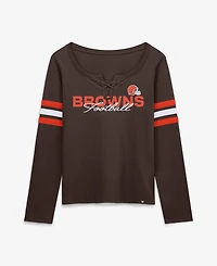 Fanatics Women's Cleveland Browns Team First Coverage Scheme Long-Sleeve Lace-Up Neckline T-Shirt
