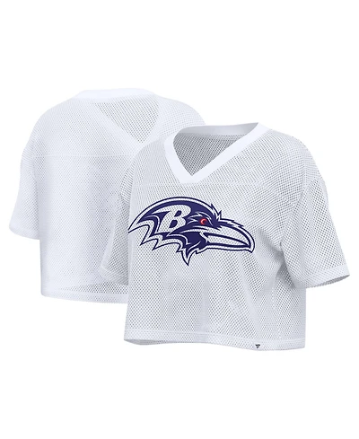 Fanatics Women's Baltimore Ravens Oversized Cropped Mesh V-Neck Short-Sleeve Top