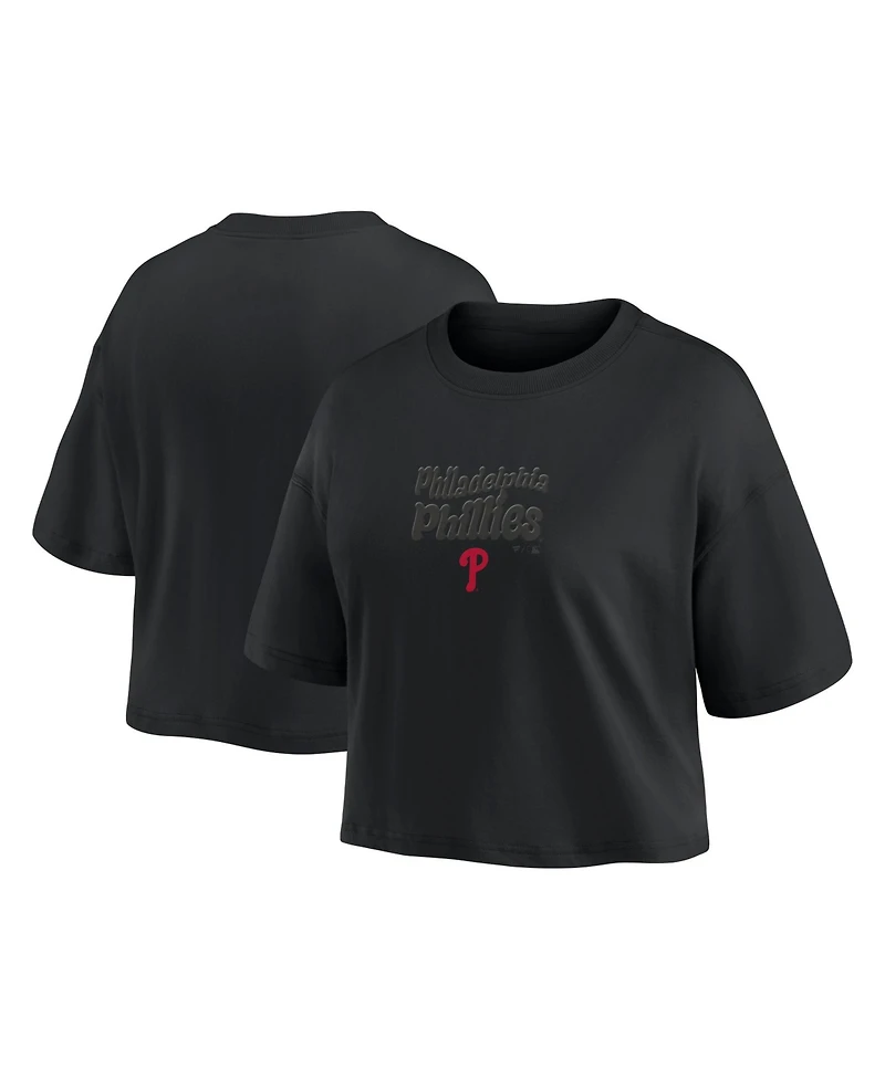 Fanatics Women's Philadelphia Phillies Blackout Wave Cropped Short-Sleeve T-Shirt