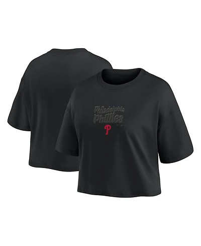 Fanatics Women's Philadelphia Phillies Blackout Wave Cropped Short-Sleeve T-Shirt
