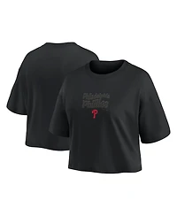 Fanatics Women's Philadelphia Phillies Blackout Wave Cropped Short-Sleeve T-Shirt