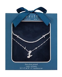 Unwritten Women's Cubic Zirconia Initial Pendant Necklace, 2-Piece Set