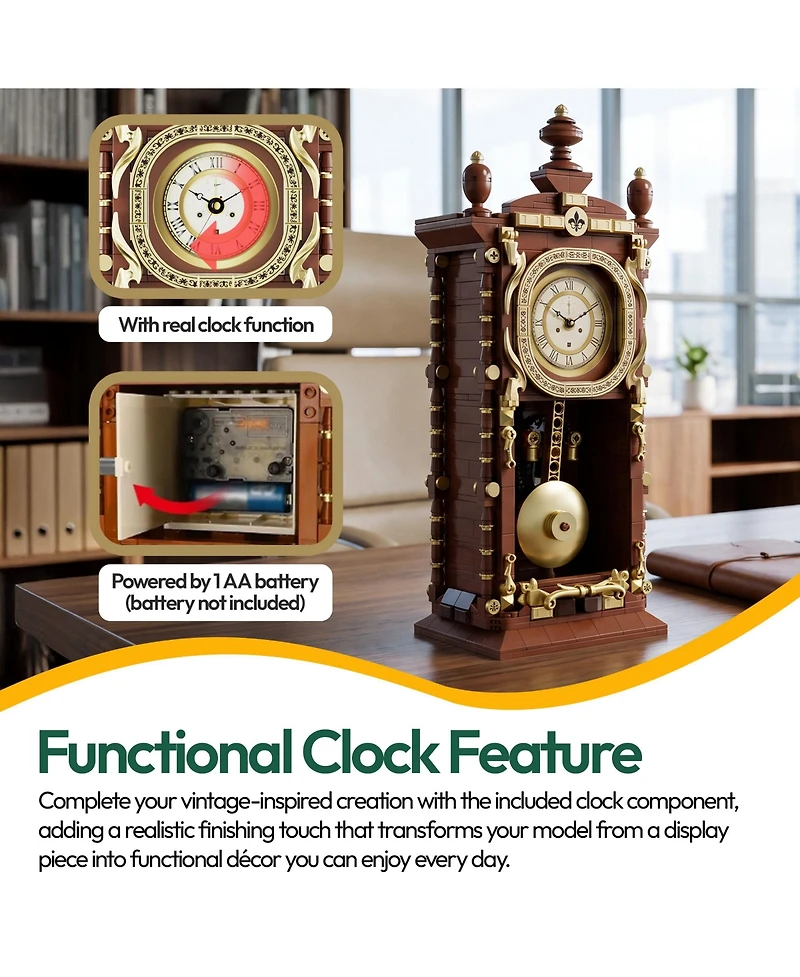Contixo BK12 Retro Pendulum Clock 751-Piece Building Set with Quartz Clock Component, Ages 8+