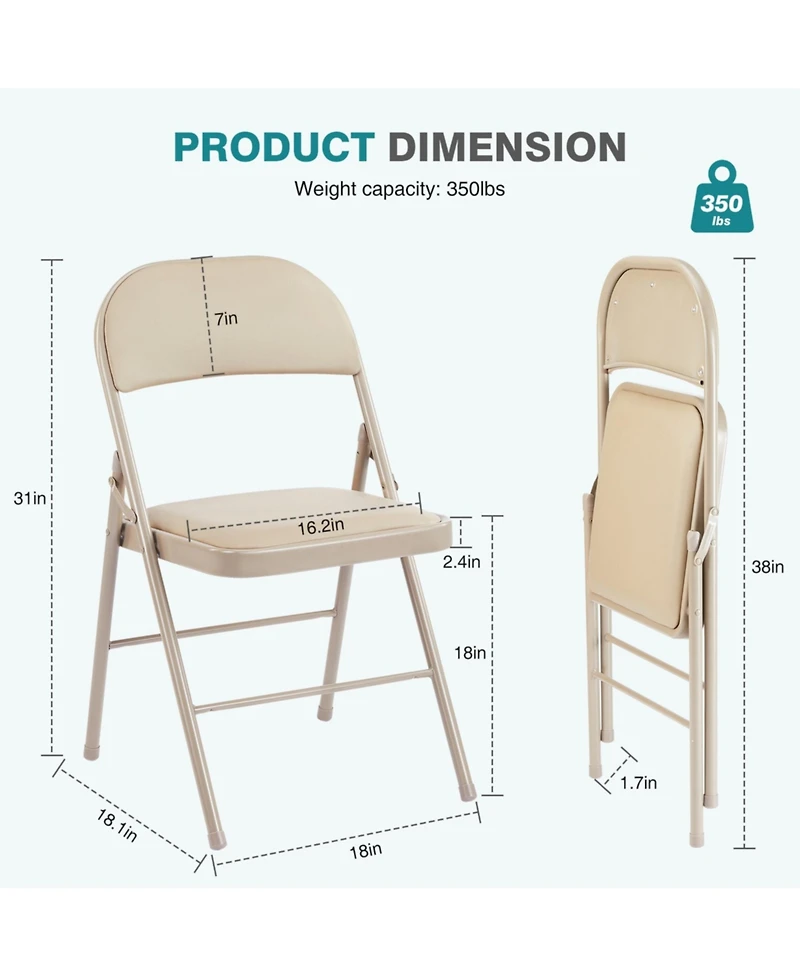 Yiortwo Leather Padded Folding Chair, Portable Indoor Outdoor Seating
