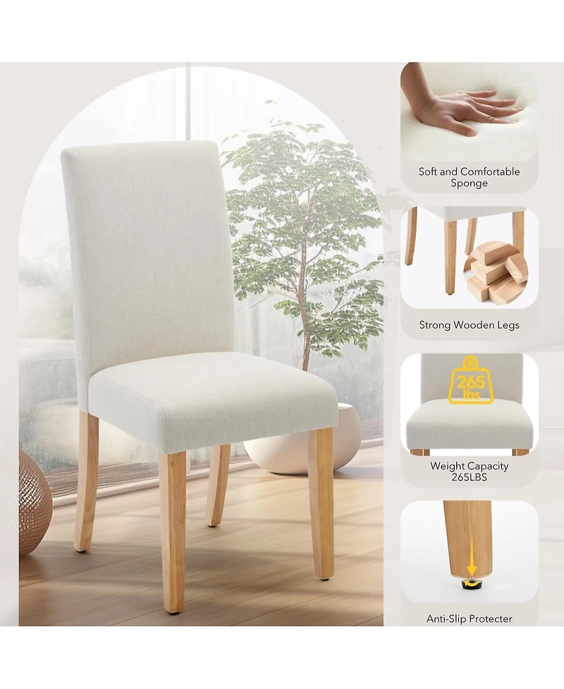 homfan Dining Chairs Set of 6, Upholstered Ergonomic Chairs with Curved Backrest, Heavy-Duty Wood Legs for Dining Room Kitchen Home