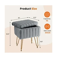 Slickblue Square Faux Fur Storage Ottoman with Metal Legs and Adjustable Feet