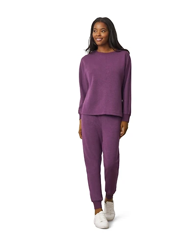Cable & Gauge Women's Yummy Ribbed-Trim Tapered-Leg Pullover and Jogger Pants Set