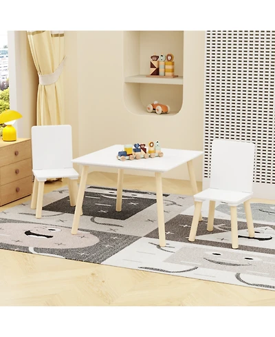 Rainsken 3 Piece Wood Table and Chair Set, Chairs, Wood Activity Table Drawing Play Table Set, for Nursery, Kindergarten