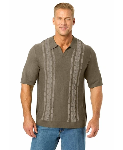 KingSize Men's Big & Tall No Tuck Cable-Knit Pullover Polo