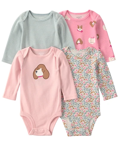 Carter's Baby Girls' Long-Sleeve Dog Bodysuits, 4-Pack