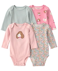 Carter's Baby Girls' Long-Sleeve Dog Bodysuits, 4-Pack
