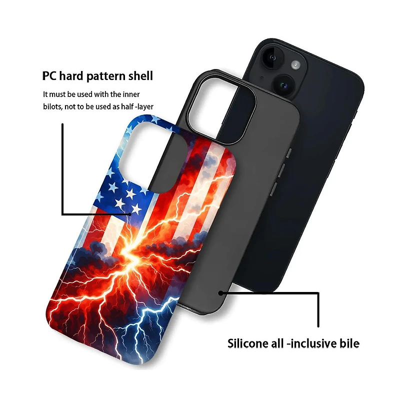 Lisen Lightning of Liberty 2-Layer Anti-Slip Grip Raised Camera Ring Phone Case for Apple iPhone 15