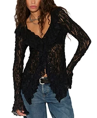 Free People Women's Laney Sheer Ruffled V-Neck Cardigan
