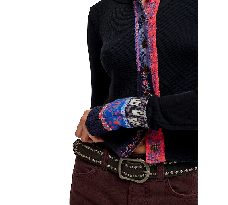 Free People Women's We The Noa Long-Sleeve Scoop-Neck Fitted Cardigan