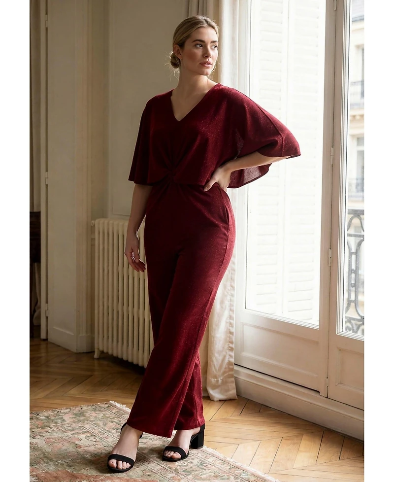 Avenue Plus Twist Cape Metallic Jumpsuit