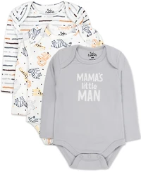 Baby Essentials Boys' Crewneck Long-Sleeve 3-Piece Bodysuit Set