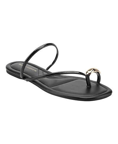 Marc Fisher Women's Bedy Ornamented Toe Loop Slip-On Flat Sandals
