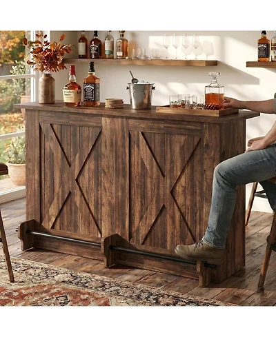 Tribesigns 63" Farmhouse Bar Table with 2-Tier Shelves and Footrest