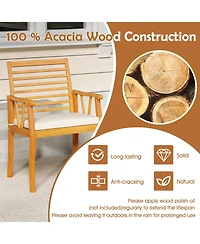 Sugift Acacia Wood Patio Dining Armchairs Set of 2 with Cushioned Seats