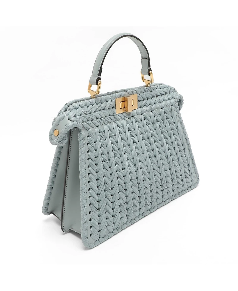 Pre-Owned Fendi Women's Peekaboo ISeeU Small Woven Straw Satchel