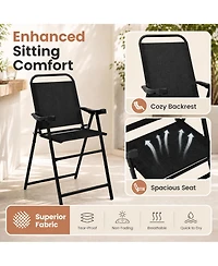 Gymax 2PCS Patio Bar Chair Folding Bar Height Metal Frame w/ Footrest Garden Coffee Black