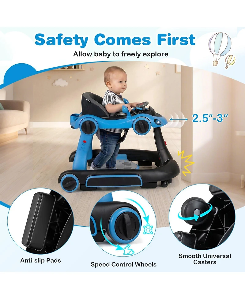 Slickblue 6-in-1 Baby Walker and Activity Center with Canopy, Music Rocker