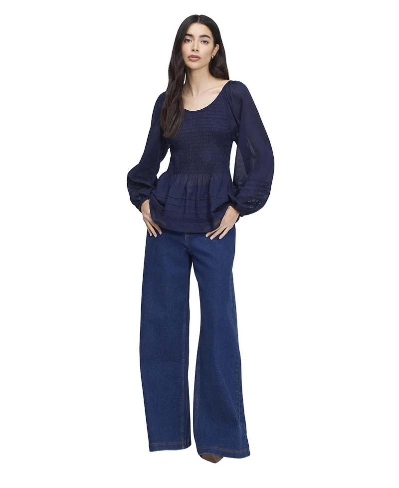 Finery London Women's Jennie Scoop Neck Long-Sleeve Shirred Blouse