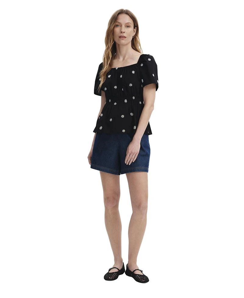 Finery London Women's Holly Floral-Embroidered Cotton Square Neck Top