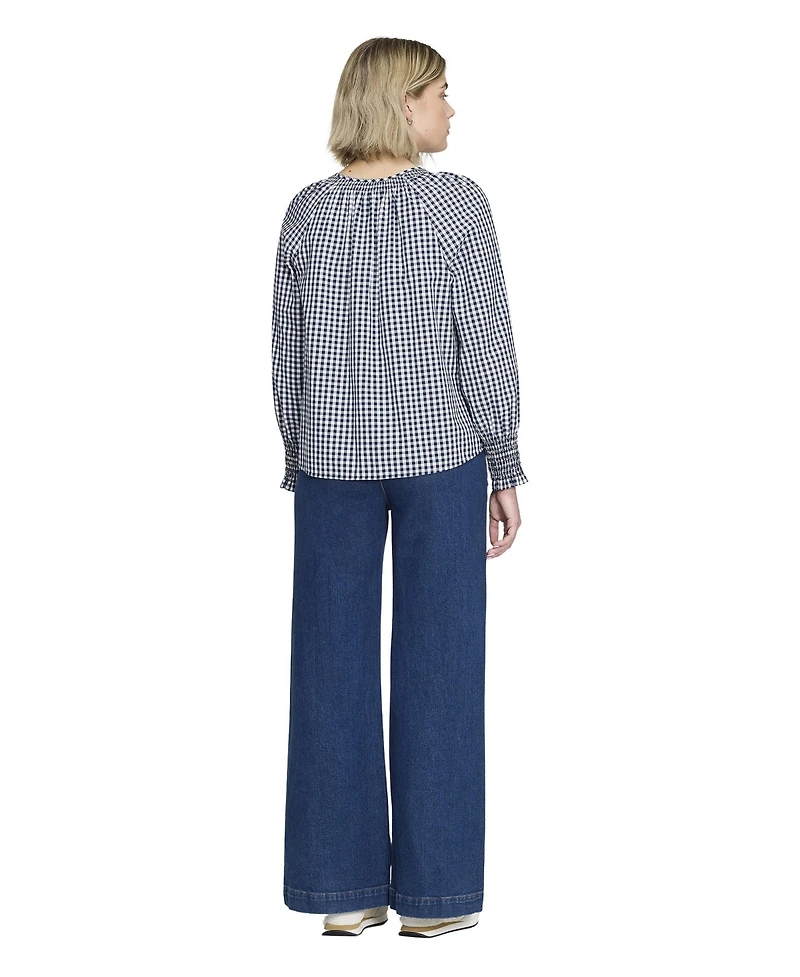 Finery London Women's Sandy Gingham Long-Sleeve V-Neck Blouse