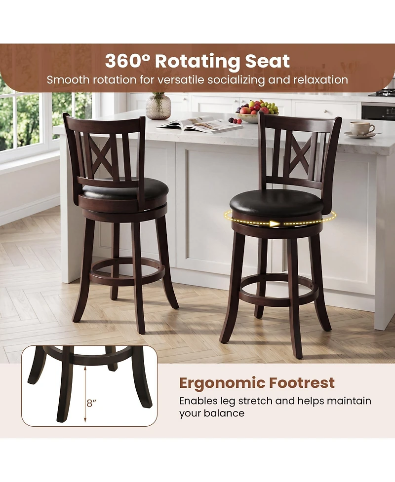 Gymax Set of 4 Bar Stools 26'' Swivel Bar Chairs w/ Footrest Hollowed Backrest