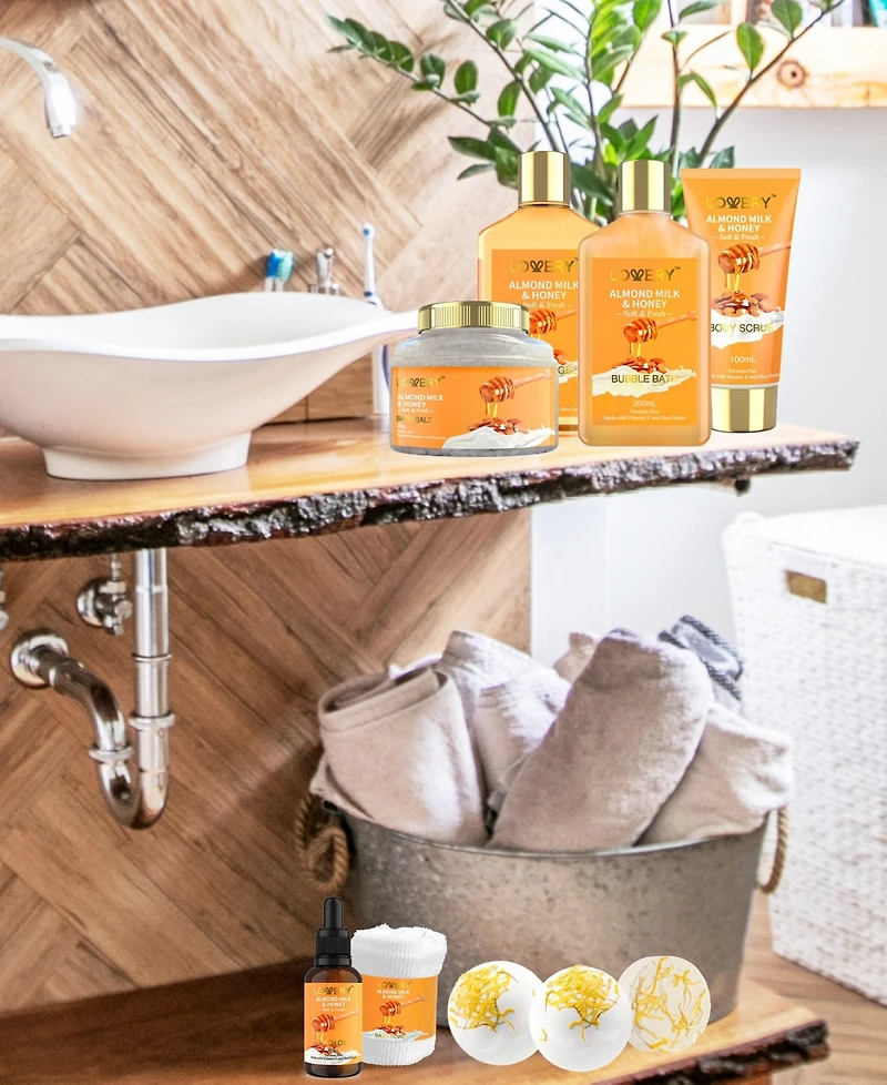 Lovery 10 Piece Almond Milk and Honey Home Spa Body Care Gift