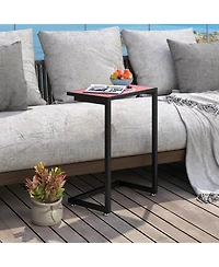 Mecale C-Shaped Outdoor End Table with Mosaic Ceramic Tile Top