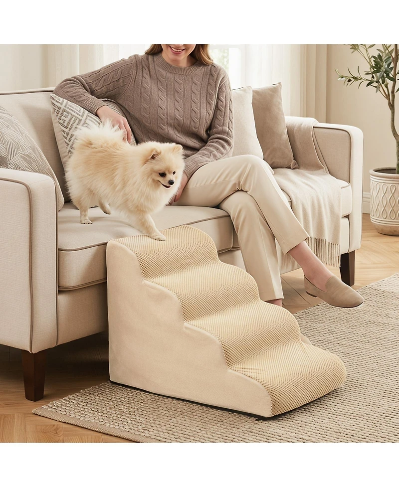 Gymax 4-Tier Foam Dog Ramp Non-Slip Dog Steps w/Gentle Slope Surface for High Sofa