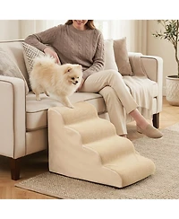 Gymax 4-Tier Foam Dog Ramp Non-Slip Dog Steps w/Gentle Slope Surface for High Sofa