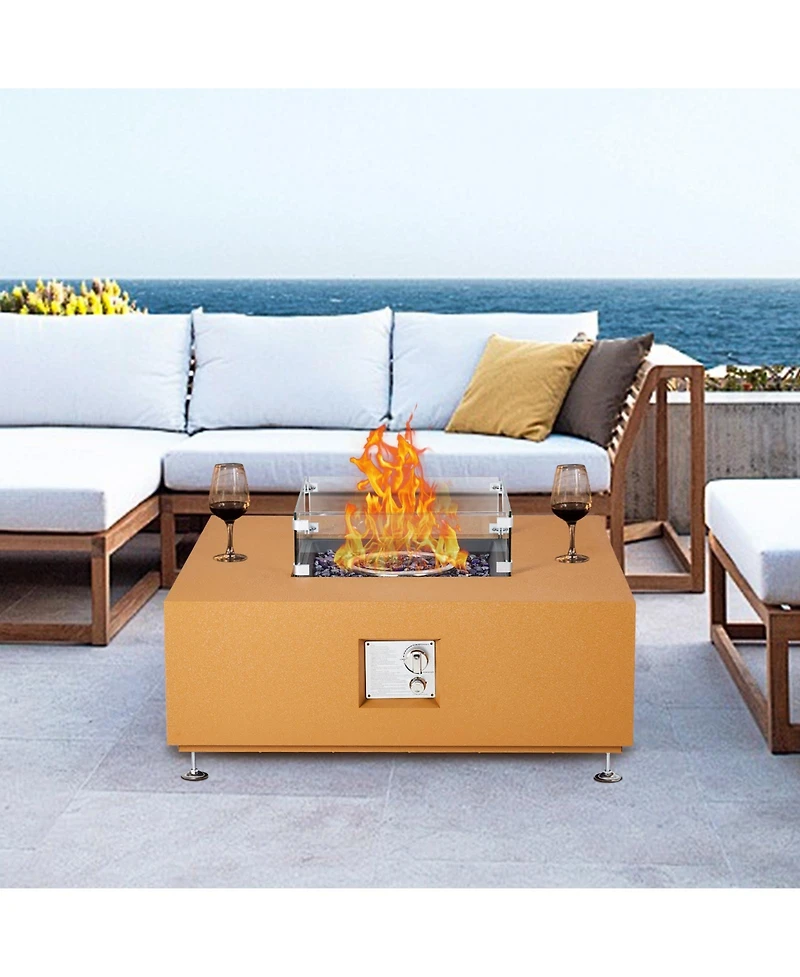 50,000 Btu Propane Fire Pit Table with Wind Guard, Glass Beads, Lid and Waterproof Cover, Convertible Outdoor Patio Table, 36"/56" Variations