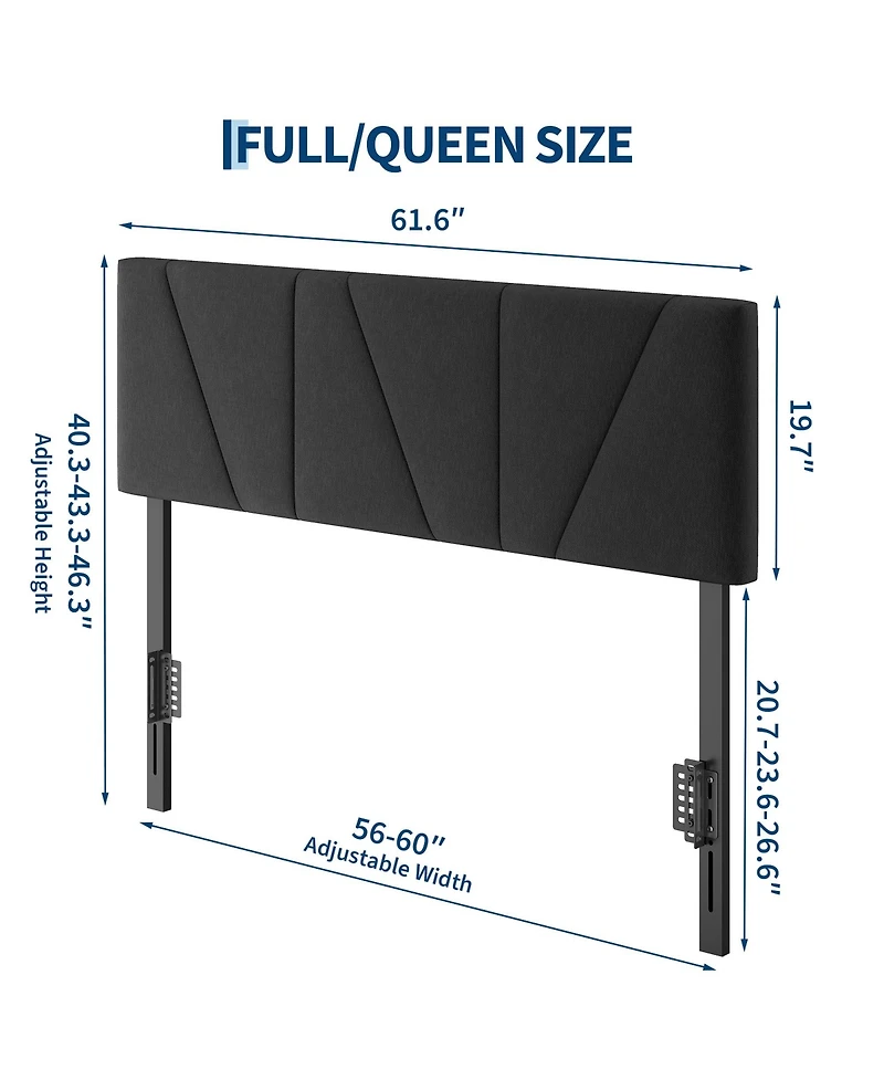 Full/Queen Upholstered Headboard Only, Black Linen Headboard with Adjustable Height, High-Density Padding, Wood Frame and Metal Legs