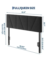 Full/Queen Upholstered Headboard Only, Black Linen Headboard with Adjustable Height, High-Density Padding, Wood Frame and Metal Legs