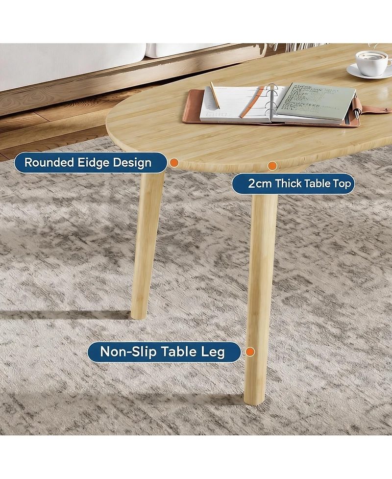 Wood Oval Coffee Table, 39.4" Beech Wood Center Table with Natural Wood Grain, Modern Nordic Low Sofa Table for Living Room, Bedroom or Small Space