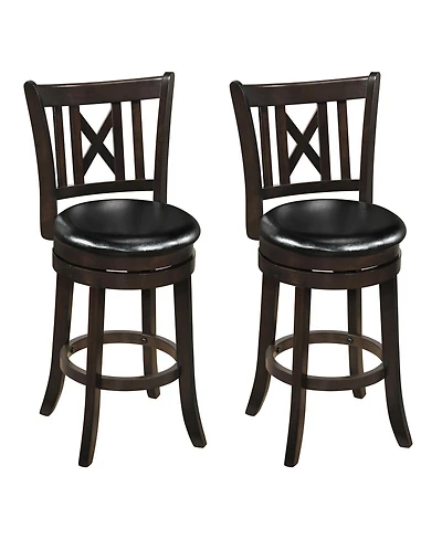 Gymax Set of 2 Bar Stools 26'' Swivel Bar Chairs with Footrest Hollowed Backrest