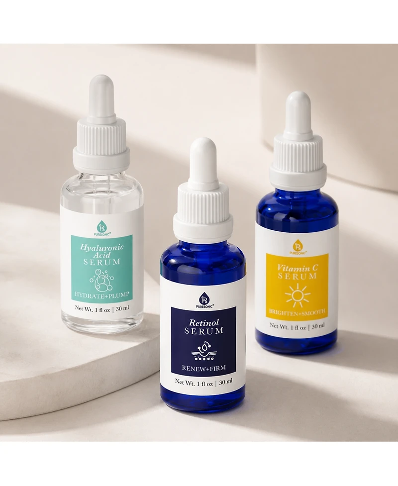 Pursonic Complete Radiance Bundle: Vitamin C Serum (3 oz), Anti-Aging Serum Set & Lip Sleeping Masks – Gummy Bear & Fresh Mint