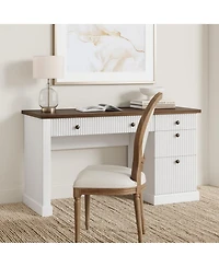 homfan 54" Fluted Executive Desk with File Drawer & Storage Drawers,White