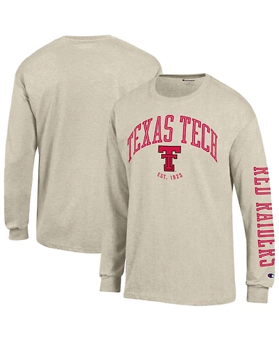 Champion Men's Heather Oatmeal Texas Tech Red Raiders Neutral Arch Long-Sleeve T-Shirt