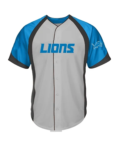 Fanatics Men's Gray Detroit Lions Big Tall Button-Up Raglan Fashion T-Shirt