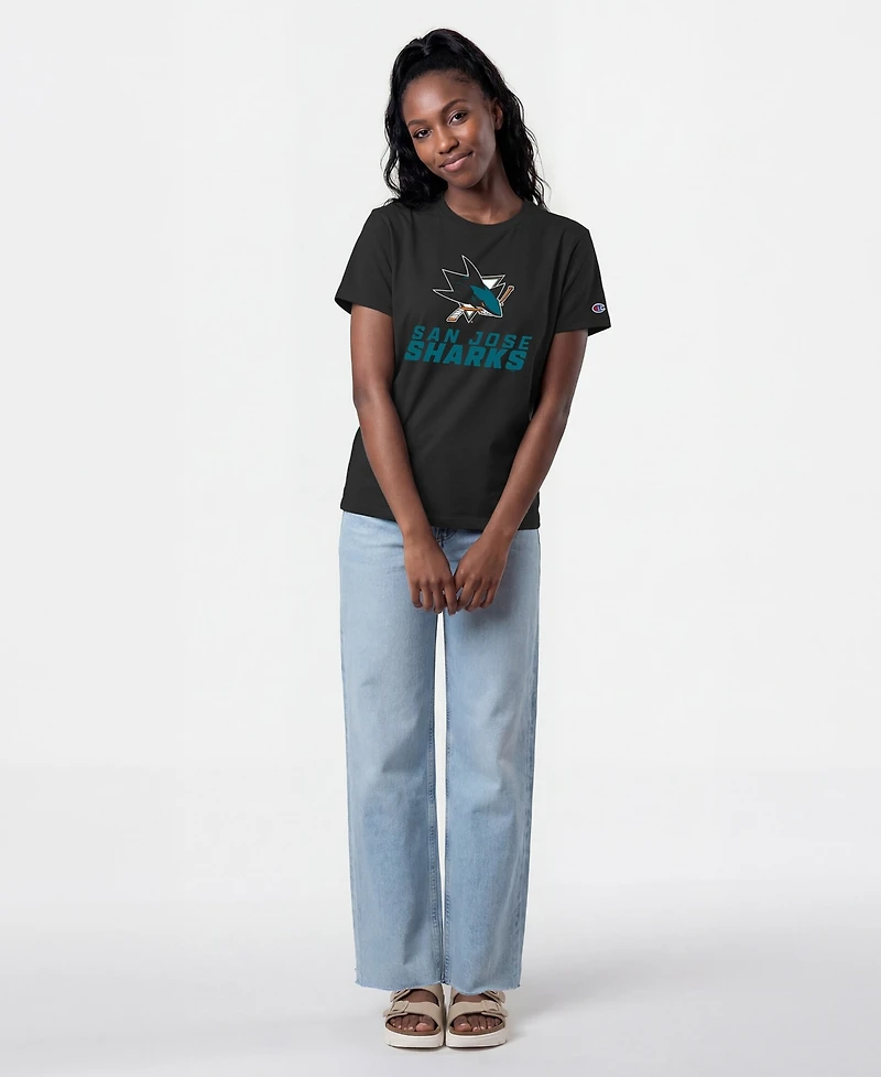 Champion Women's San Jose Sharks Wordmark Lockup Screen Print Crewneck T-Shirt