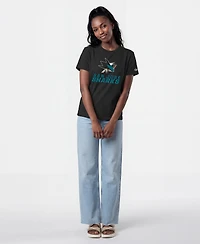 Champion Women's San Jose Sharks Wordmark Lockup Screen Print Crewneck T-Shirt