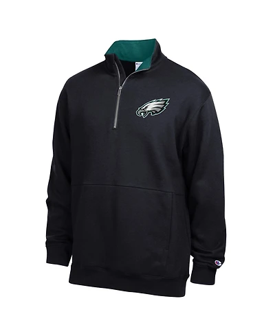 Champion Men's Black/Midnight Green Philadelphia Eagles Fleece Quarter-Zip Pullover Jacket
