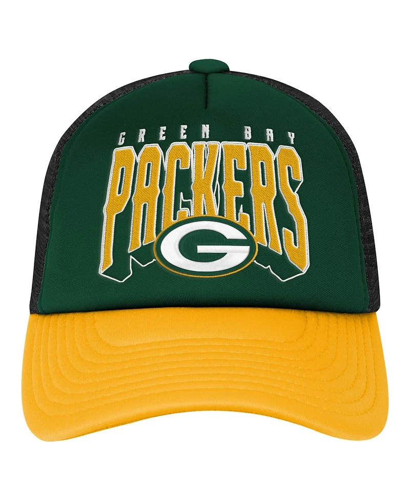 Outerstuff Big Boys and Girls Green Bay Packers Handoff Foam-Front-Panel Trucker Hat