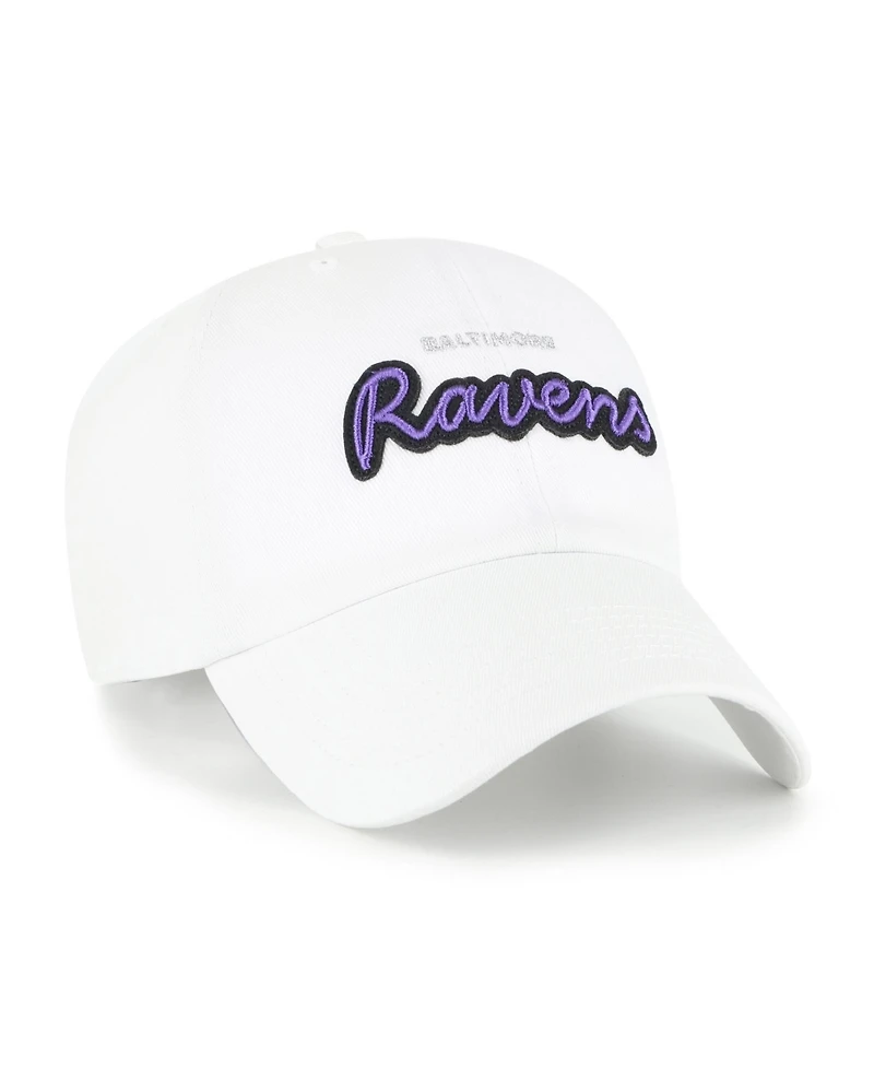 '47 Brand Women's White Baltimore Ravens Trendy Script Clean Up Adjustable Hat