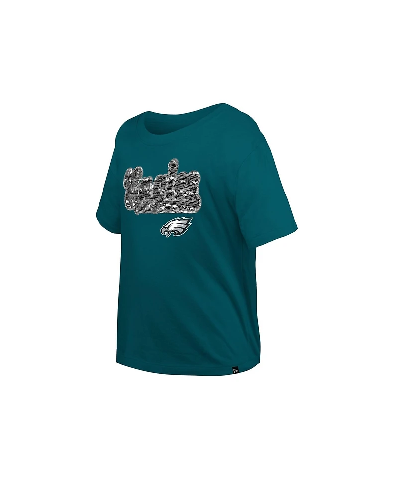 New Era Girls' 4-16 Philadelphia Eagles Flip-Sequin Boxy T-Shirt