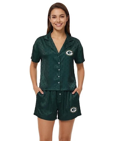 Concepts Sport Women's Green Bay Packers Wink Dot Satin Jacquard Short-Sleeve Pajama Shirt and Shorts Set